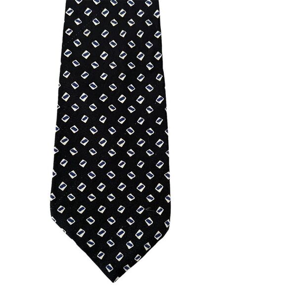 Ralph Lauren Black + White Small Squares Geometric Silk Tie - Picture 1 of 3